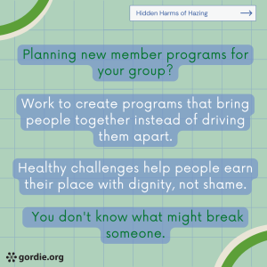 Planning new member programs for your group? Work to create programs that bring people together instead of driving them apart. Healthy challenges help people earn their place with dignity, not shame. You don't know what might break someone.